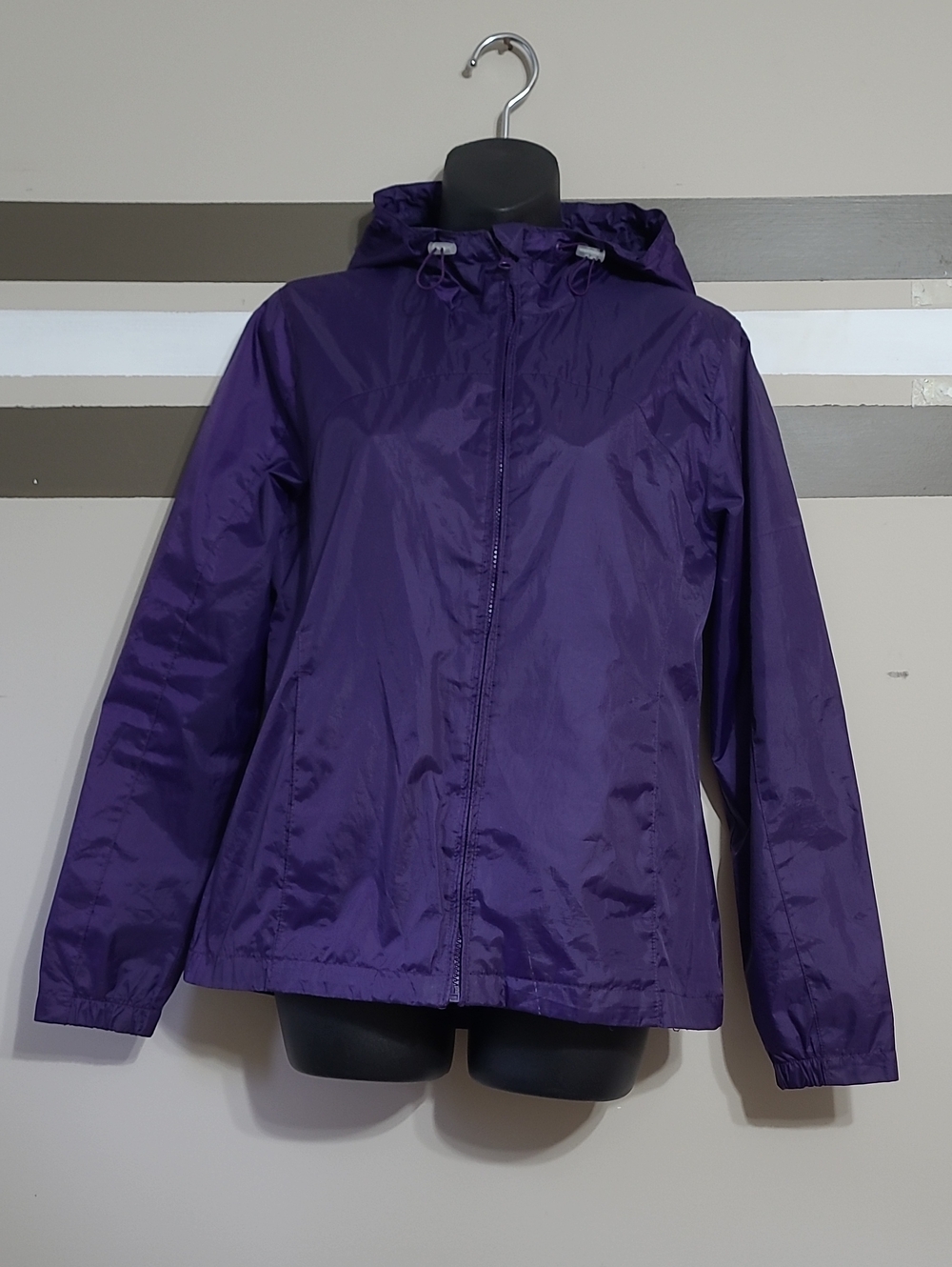 SPORTEK Platinum Purple Hooded Rain Resistent Windbreaker Lined Jacket Sz Med